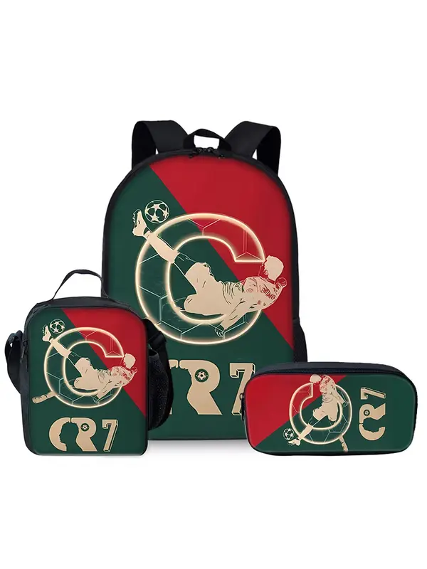 No.7 Print Backpack Set, Casual Backpack & Lunch Bag & Pencil Case, Functional Bag Set for Men & Women 6