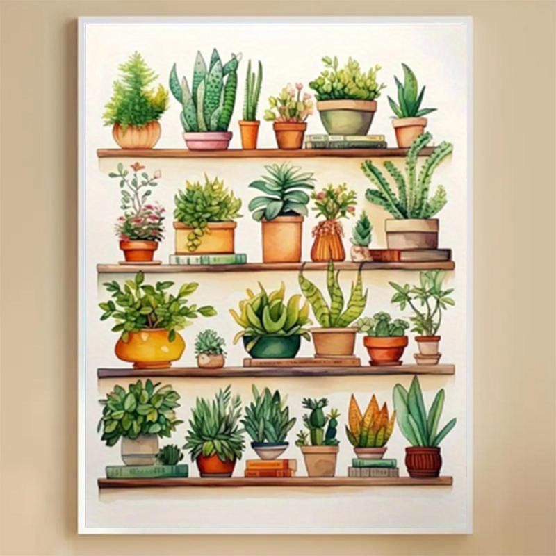 Potted Plant Pattern Diamond Arts Colorful Painting Kit without Frame, DIY 5D Diamond Arts Crafts Kit, Wall Art Decor for Home Living Room Bedroom 0