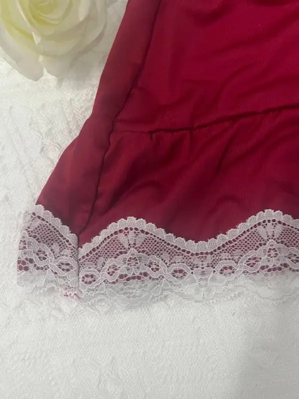 Women's Plain Lace Trim V Neck Cami Nightdress, Elegant Comfy Nightgown for All Seasons, Ladies Sleepwear for Daily Wear 4