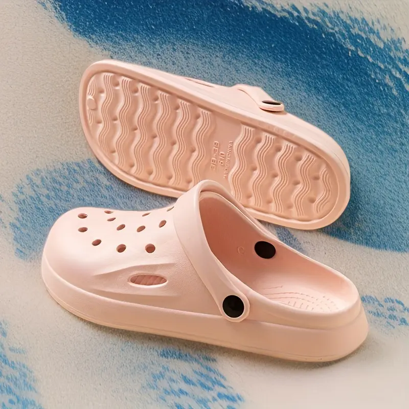 EVA Solid Color Clogs, Lightweight Flat Soft Sole Home Garden Clogs, Breathable Hollow Beach Clogs Boy Footwear 1