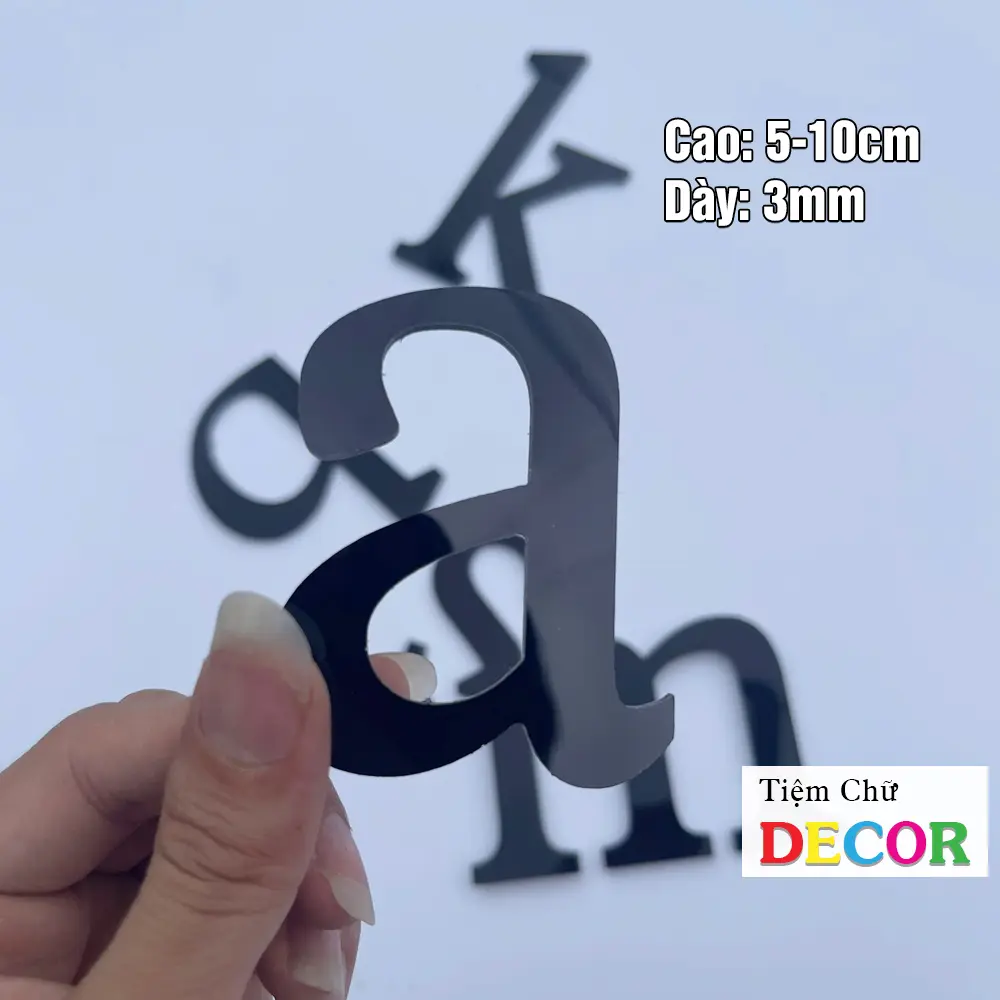 Chữ Alu Đen Gương in thường T2 cao 5-10cm (tuỳ chữ) trang trí nhà cửa, biển quảng cáo, decor quán