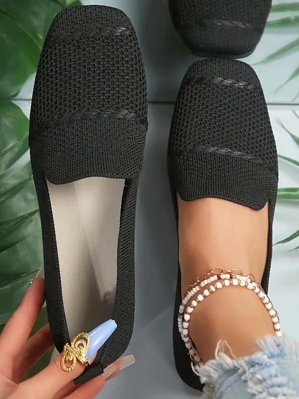Women's Fashionable Knitted Flat Shoes, Casual Comfortable Breathable Slip on Shoes for Daily Wear, Lightweight Soft Sole Shoes for Women & Girls, Running 0