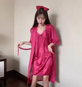 A288 Piyama Satin Kimono 2 in 1 Import Baju Tidur Wanita Bahan Adem Tidak Kasar Ukuran All Size Lingkar Dada 100 cm Panjang 90 cm