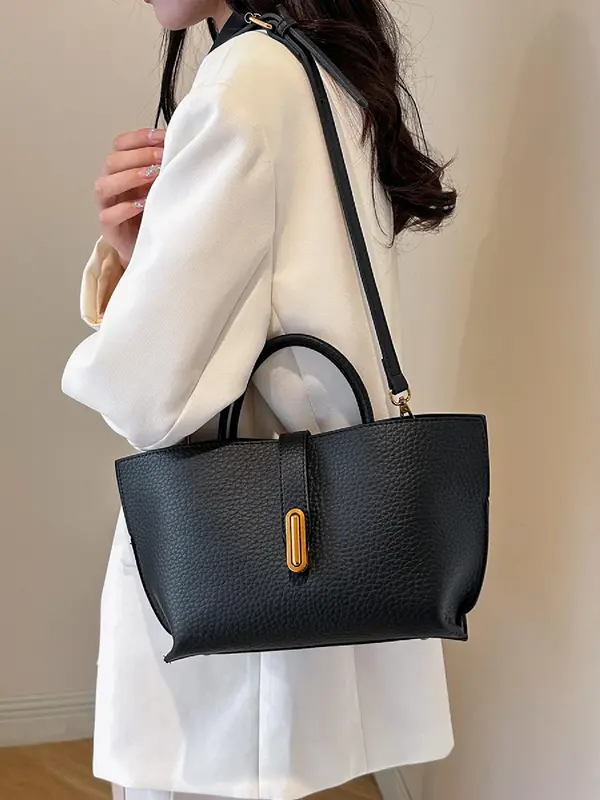Women's Elegant Solid Color Handbag, Fashionable PU Leather Shoulder Bag for Daily Used, Casual Trendy Versatile High-quality Daily Commuting Bag 5