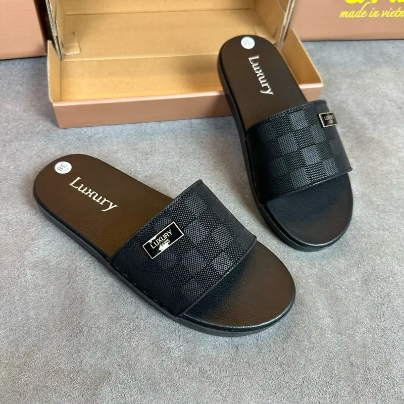 [Mã D 20 ] Dép Nam, Dép lê, dép da kẻ karo 3 màu có khâu quai chắc chắn size 37-45 DéP Đế Bằng Slipper Caro 7