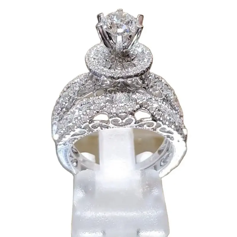 Bộ Nhẫn Zircon Dát, Dành Cho Nữ, 2 Cái / Bộ, Bộ Đôi, Thích Hợp Cho Phụ Nữ, Trang Sức Tiệc Cưới Đính Hôn, Quà Tặng