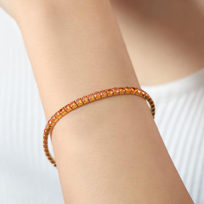 French-Style Colorful Elastic Zircon Bracelet Titanium Steel 18K Gold Non-Fading Niche Temperament All-Match Bracelet for Women 8