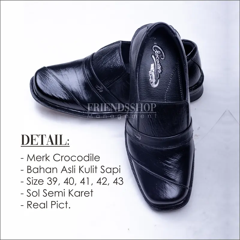 Crocodile-Sepatu Pantofel Pria Sepatu Formal Sepatu Kerja Kantor Sepatu Cowok Bahan Kulit Sapi Asli 3