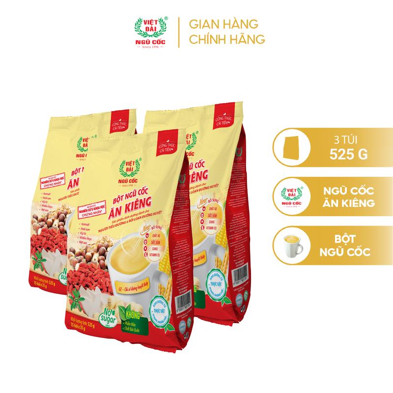  Combo 3 Bột Ngũ Cốc Ăn Kiêng VIỆT ĐÀI Không Đường Cung Cấp Đầy Đủ Dinh Dưỡng Cho Người Giảm Cân Túi 525g 