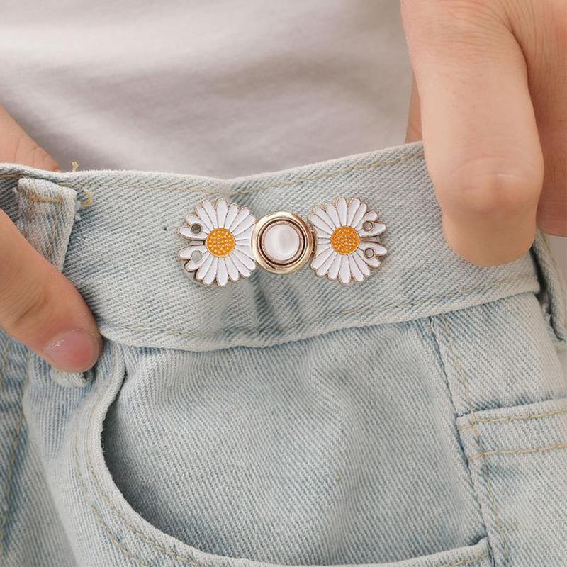 Product Introduction of Daisy Flowers Pin Waist Clip Metal Snap Fastener Pants Button Sewing-Free Button Jeans Costume H6Y7 33