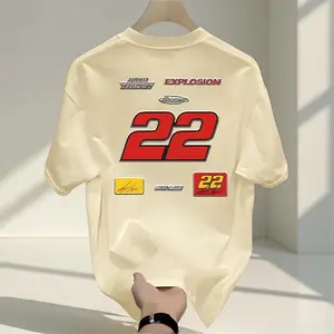 Kaos Lengan Pendek Kaos Oversized Leher Bulat Unisex 100% Katun Murni Desain Gaya Balap Nomor Sederhana