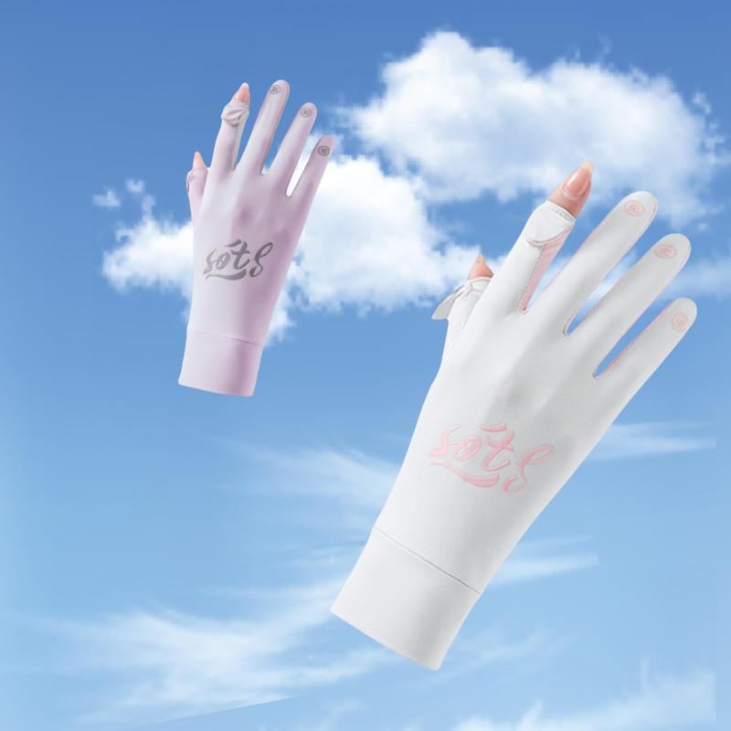 Women's Letter Print Sun Protection Gloves, Breathable Non-slip Gloves for Cycling, Sports Gloves for Women & Girls 5