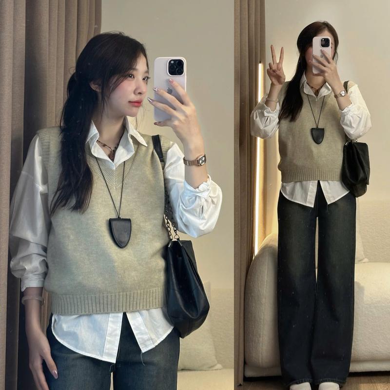(ẢNH OLDSCHOOL) Áo gile len nữ lông thỏ cổ V form vừa GILE837 2
