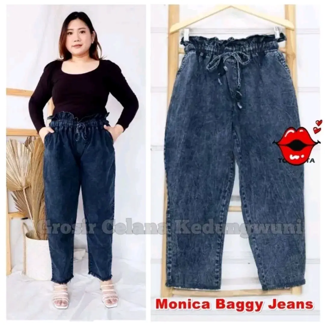 BAGGY PANTS JEANS RAWIS JUMBO Variasi Karet Celana Melar