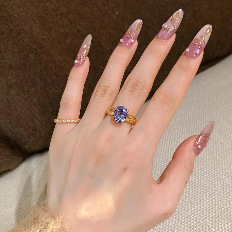 Product Introduction of Vintage Retro Nine Purple Fire Ring Light Luxury Retro Purple Qi Donglai Pigeon Egg High Carbon Diamond Ring for Women 4