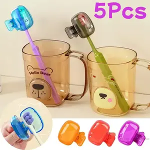 1/2/5PCS Kotak Pelindung Sikat Gigi Portabel dengan Klip Plastik, Penutup Kepala Sikat Gigi untuk Perjalanan, Pelindung Sikat Gigi