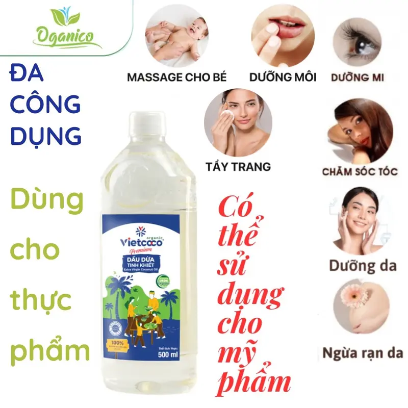 Dầu Dừa Tinh Khiết Organic VIETCOCO Chai 500ml - Làm đẹp, Nấu Ăn, Massage 5