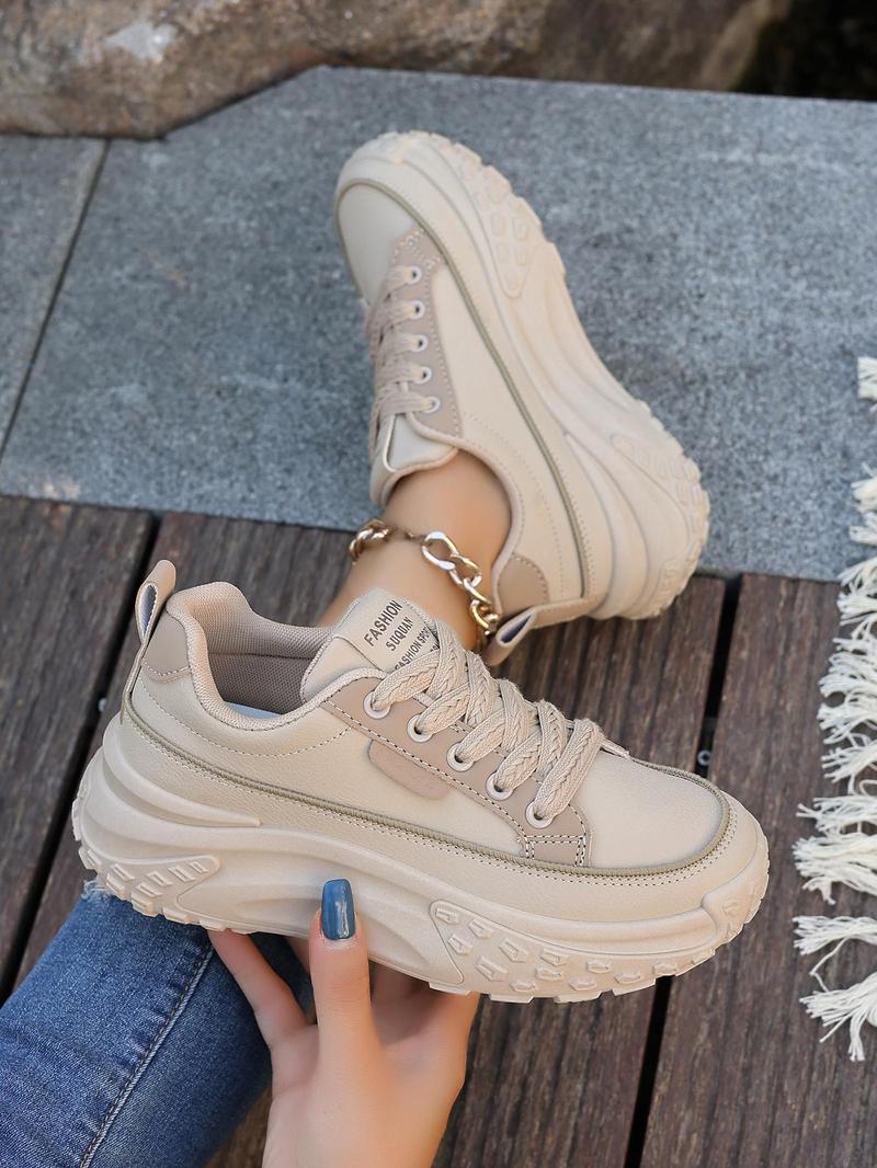 Product Introduction of Women's Fashionable Lace Up Low Top Chunky Sneakers, Casual Comfortable Sports Shoes for Daily Wear, Perfect for Students and Outdoor Sports 1