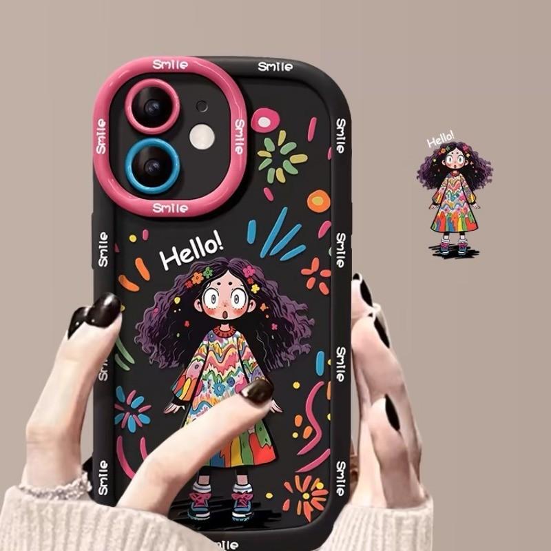 Cute Cartoon Girl Phone Case Compatible for iPhone 15 14 13 12 11 Pro Max X XR XS 8 7 Plus SE Colorful Soft Back Cover 3