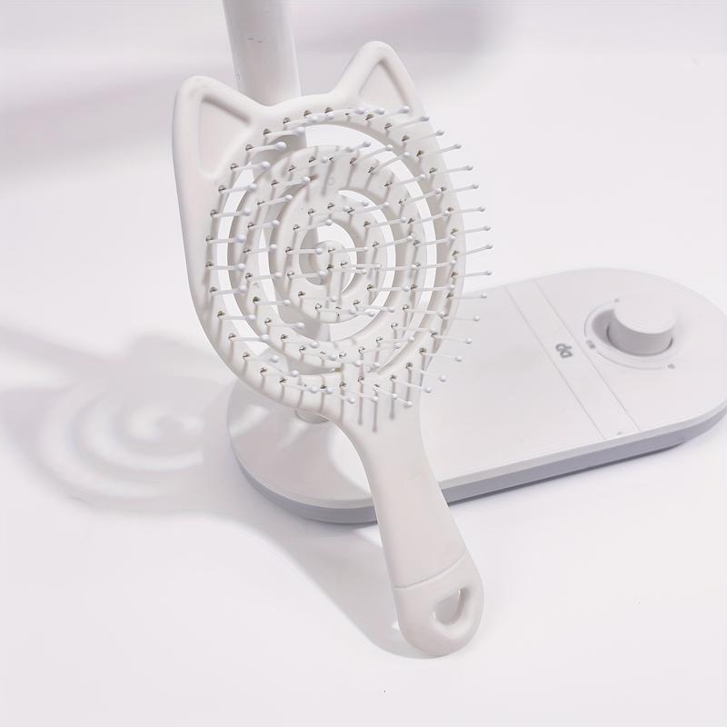 Product Introduction of 1pc Mini Cat-Shaped Detangling Hair Brush, Portable Travel Scalp Massager, Nylon Bristles, ABS Handle, Wet/Dry Use, Hollow Out Styling Comb 1