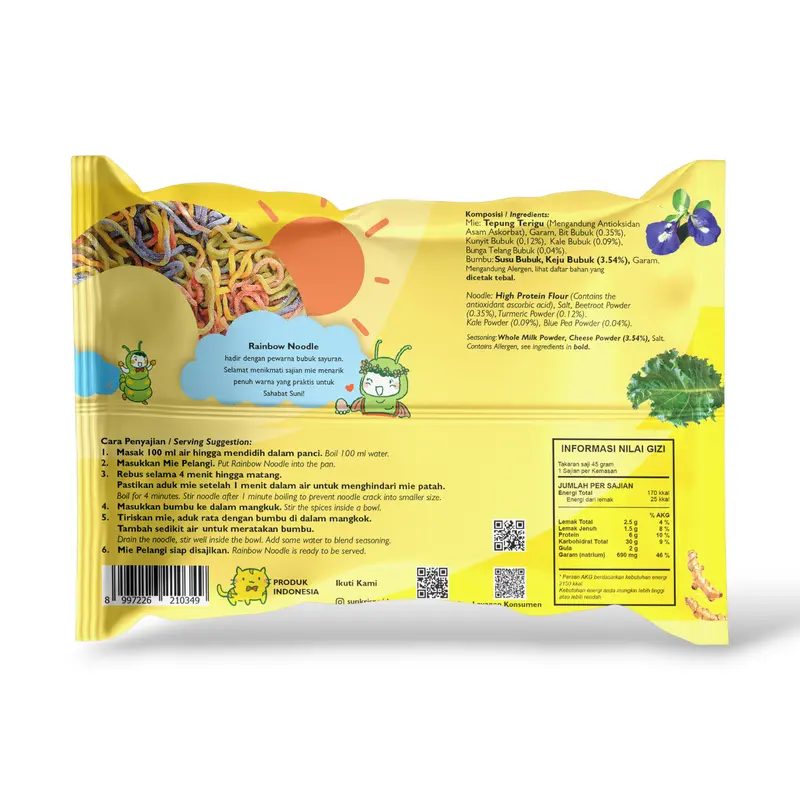 SUNKRISPS Rainbow Noodle Cheese | Mie Pelangi Mpasi Sehat Rasa Keju 45gr 1