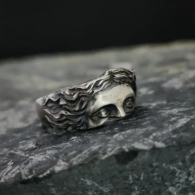 Creative Venus Mask Ring Retro Silvery Relief Adjustable