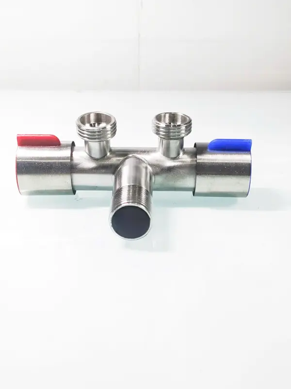 Van khóa nước đơn nóng hoặc lạnh thép không gỉ 304 van tay đỏ xanh 2 đầu ra van nước đa năng 2 cổng xả ren 21 voinuoc  xoay van  chuyển 5