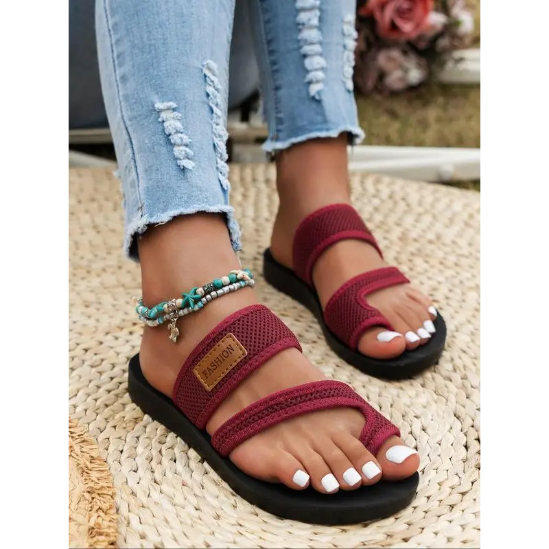 Casual Plain Color Slip on Lightweight Flat Sandals for Women,  Beach Sandals, Summer Breathable Comfortable Toe Thong Sandals for Women, Trendy All-match Sandals, Trending Sandals 3