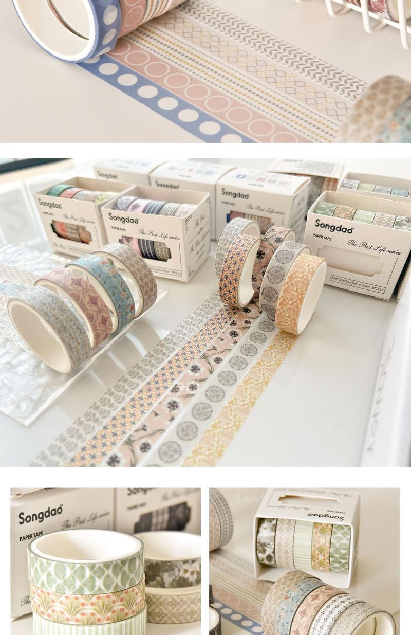 Product Introduction of [SG] Washi Tape Set For DIY Decorative 10mm x 2M x 5 Rolls Passing Time Series Washi Tape 10