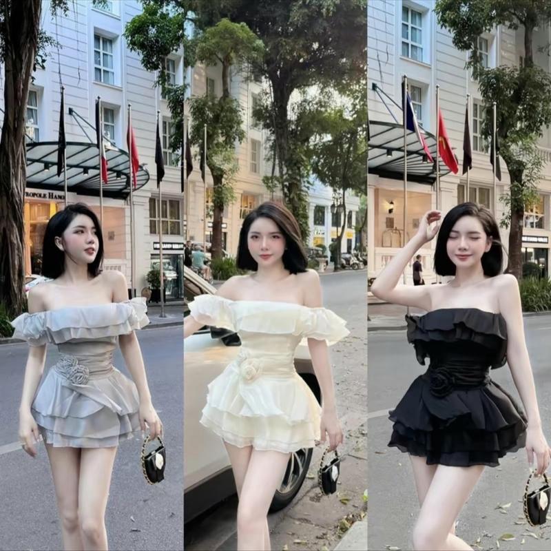 ĐẦM TIỂU THƯ TRỄ VAI VOAN 3 TẦNG CAO CÂP_KHÁNHVY STORE