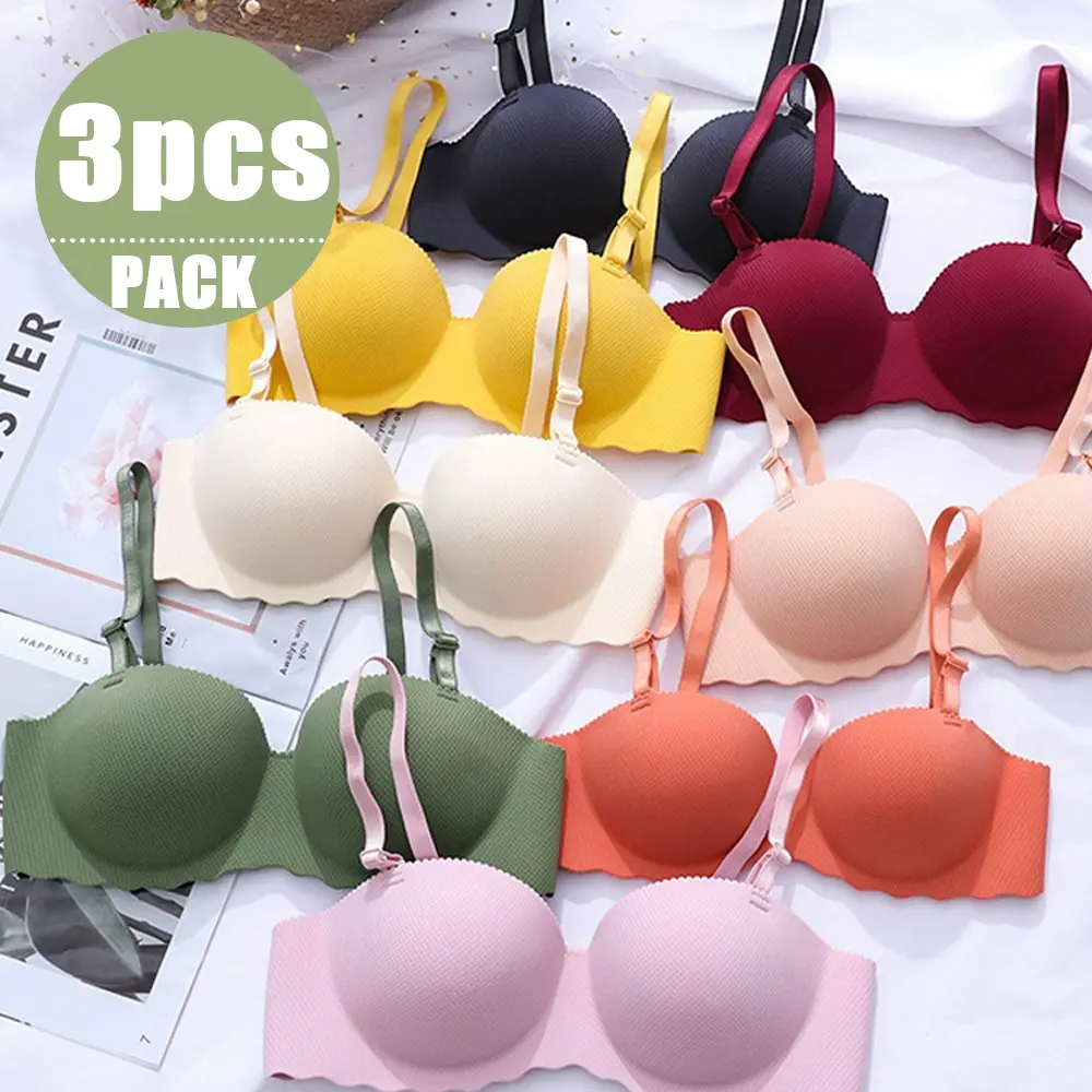 【BUY 2 TAKE 1】 One Piece Seamless Women's Breathable Underwear Brassiere For Woman Sexy Lingerie Bralette Push Up Bra Cotton Womenswear Buckle Detachable Innerwear Solid Strap