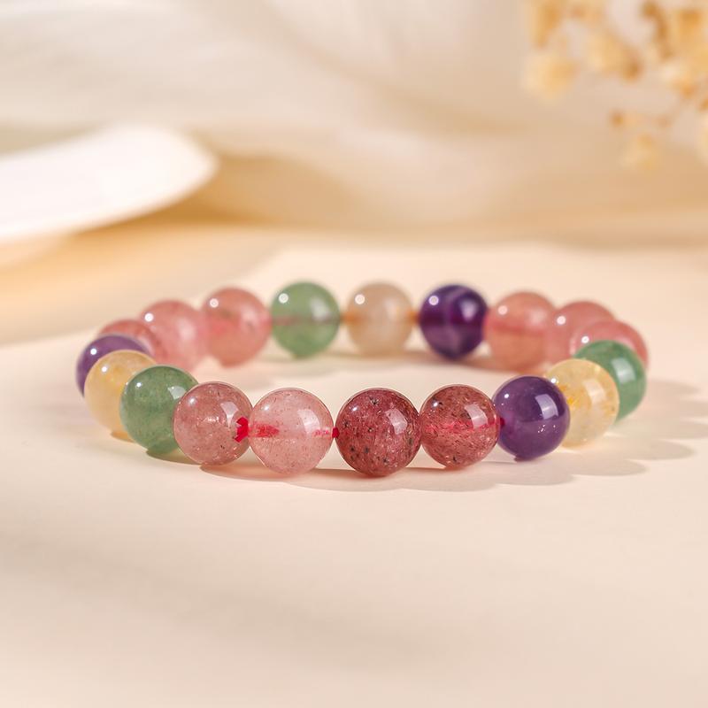Vòng Tay Đính Cườm, Cao Cấp, Đá Tourmaline Tự Nhiên, Nhiều Viên Đá Quý, Đỏ Và Xanh Lá Cây Strawberry Thạch Anh, Vòng Tròn Đơn, Kẹo Và Màu Cầu Vồng vòng  đá  phong  thuỷ  tinh  lâm  với  chất  đá  hoàn  toàn  tự  nhiên trang  sức 0