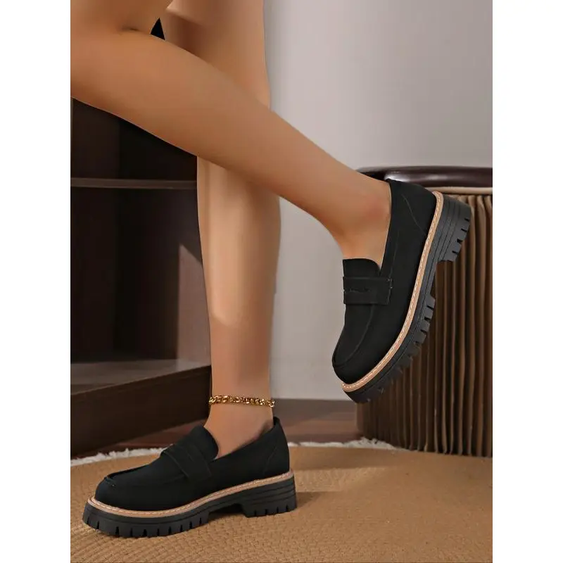 Women's Fashionable Solid Color Slip on Loafers, Casual Comfortable Chain Decorated Flat Shoes for Daily Wear, Lightweight Breathable Comfortable Shoes for Women & Girls Footwear Flatform 5