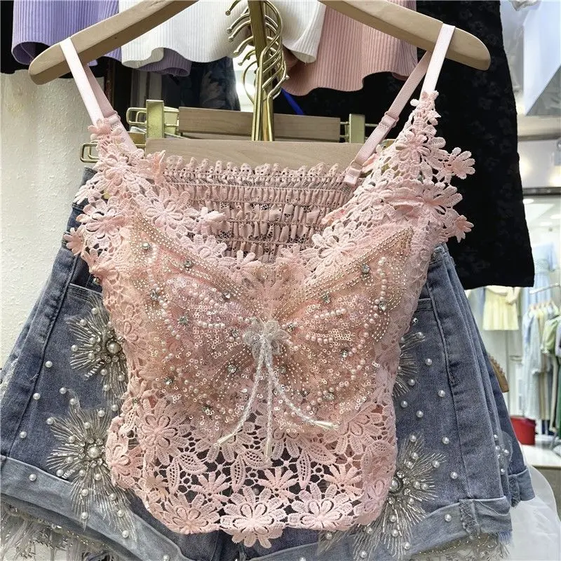 Áo Vest Hai Dây Ren, Công Nghiệp Nặng Dingzhu, Phong Cách Mới, Với Đệm Ngực, Lưng Và Ngực Đẹp, Cô Gái Gợi Cảm Và Nóng Bỏng, Dễ Thương Và Ngọt Ngào