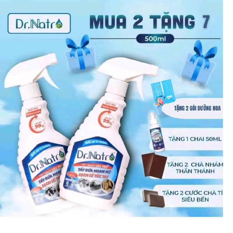 Combo 2 chai Dr Natro Nước tẩy rửa đa năng tặng 2 miếng chà lớn,2 miếng chà tím và chai tẩy nhỏ 50ml và 2 gói dưỡng hoa giúp hoa tươi lâu