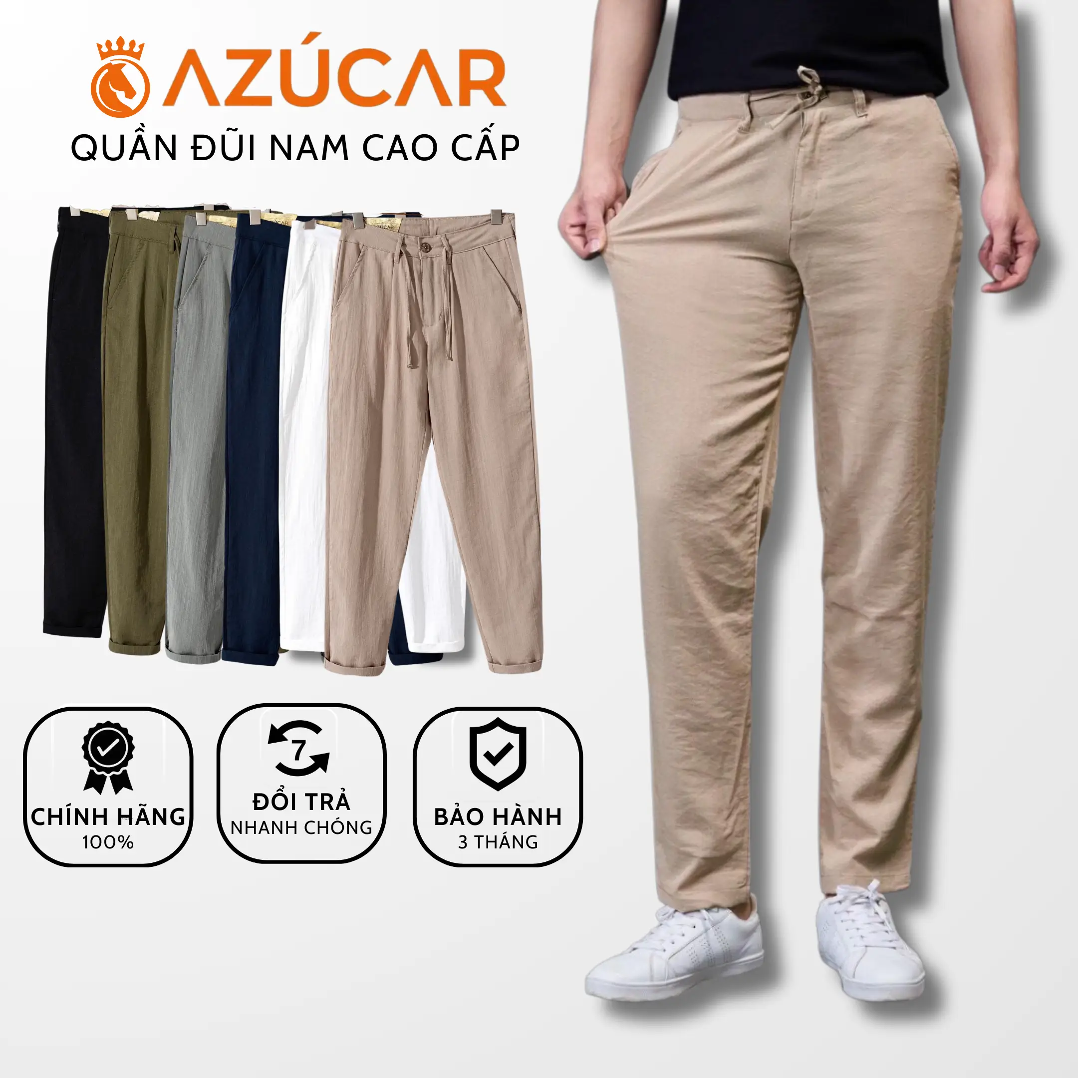 Quần Đũi Nam Cao Cấp AZÚCAR Siêu Mát, Lịch Sự và thoải mái tối đa Menswear Pants Đen Có Túi Jeans quana  unam quantay  nam quần  tây trung niên việt tiến