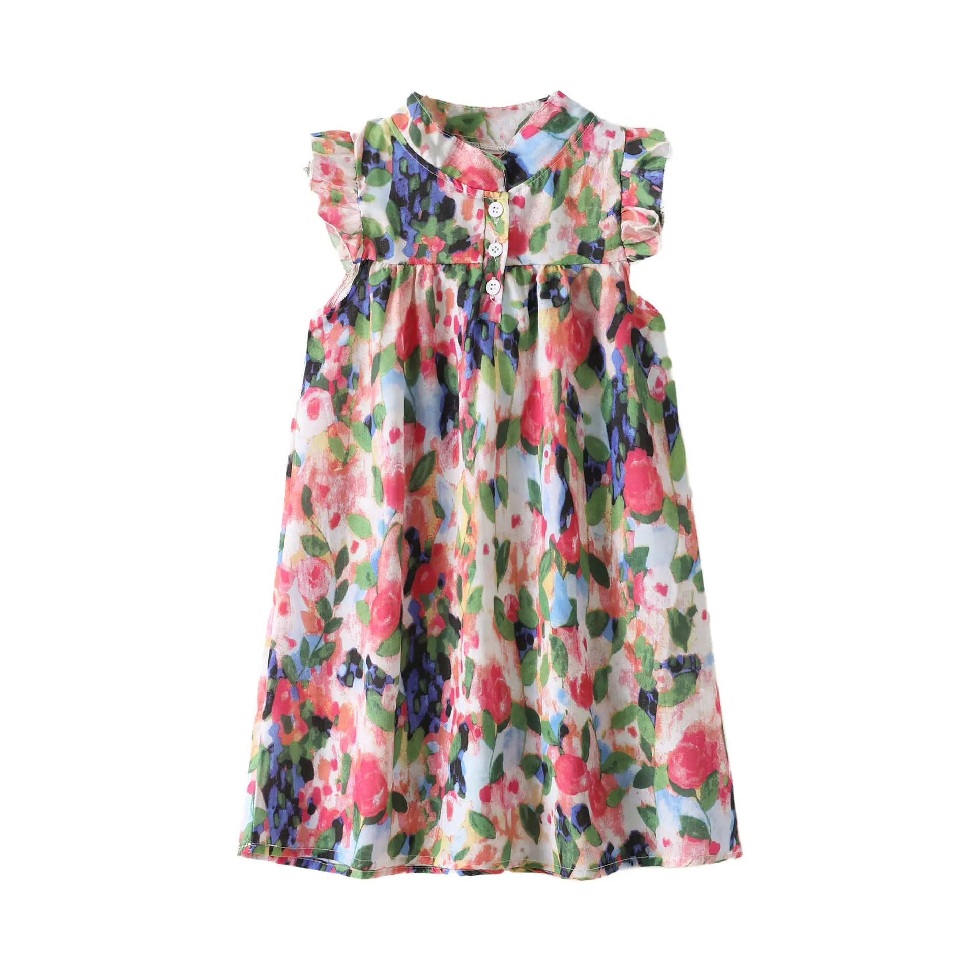 Summer Jardin Monet Style Dress Girls Summer New Floral Princess Dress Baby Girl Flying Sleeves Short Skirt
