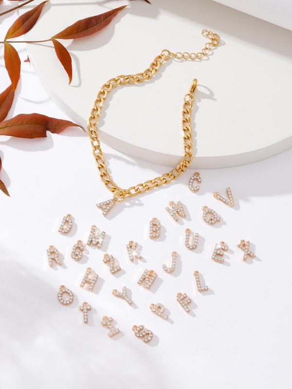 Fashion Elegant Rhinestones Decor Letter Charm Chain Anklet For Women, Casual Foot Jewelry For Beach Vacation, Stainless Steel Fashion Accessories For Women 3
