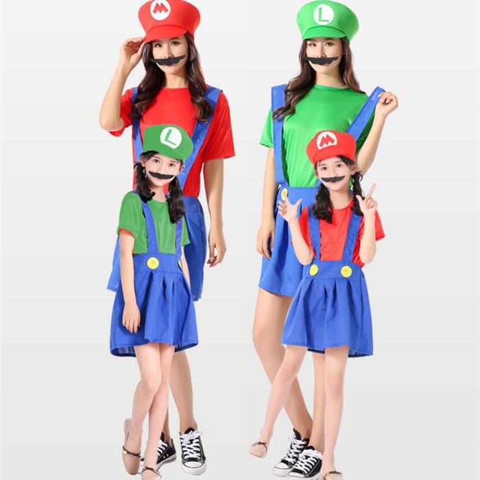 Product Introduction of Halloween Cosplay Anime Clothing Parent-Child Role Play Children Mario Clothes Super Mary Suit 7