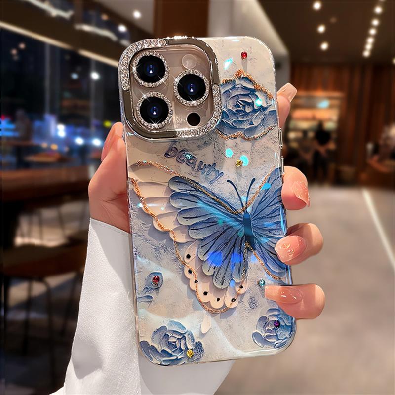 Ốp Điện Thoại Hình Bướm Hoa Hồng Laser Thiết Kế Sang Trọng Ốp Mềm Tương Thích Với iPhone 16 Pro Max 11 12 13 14 15 Pro Max 15 16 Plus Có Vỏ Bảo Vệ Camera
