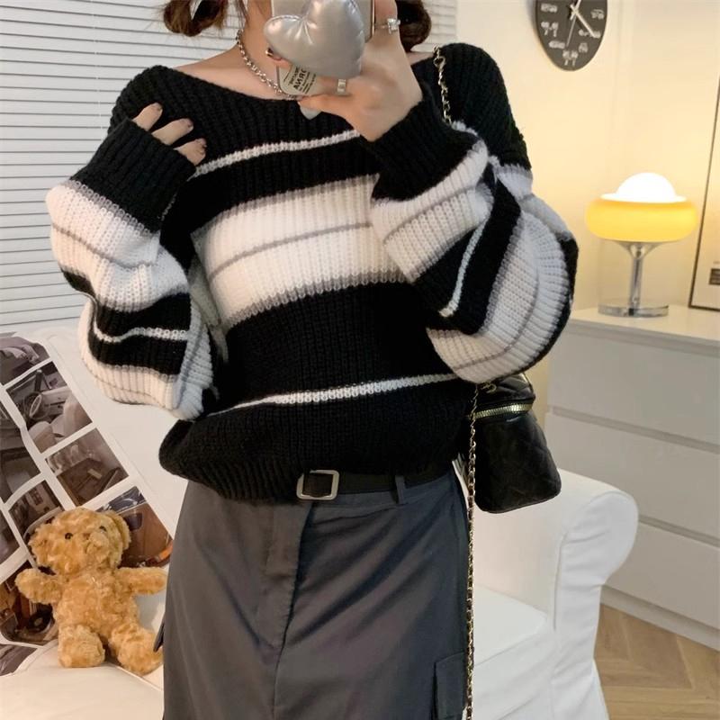 Product Introduction of Áo Liền Quần Sọc, Dành Cho Nữ, Phong Cách Cổ Điển, Trang Phục Mùa Thu, Dài Tay, Áo Len Cropped Thường Ngày Voi Women Top Màu Hồng 21