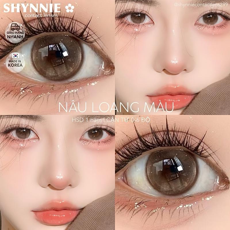 (CẬN TỪ 0-6 ĐỘ) 1 cặp LENS MẮT kính áp tròng màu nâu trầm loang màu hsd 1 năm tặng kèm khay đơn - SHYNNIE LENS kinhap trong Contact Lens không viền