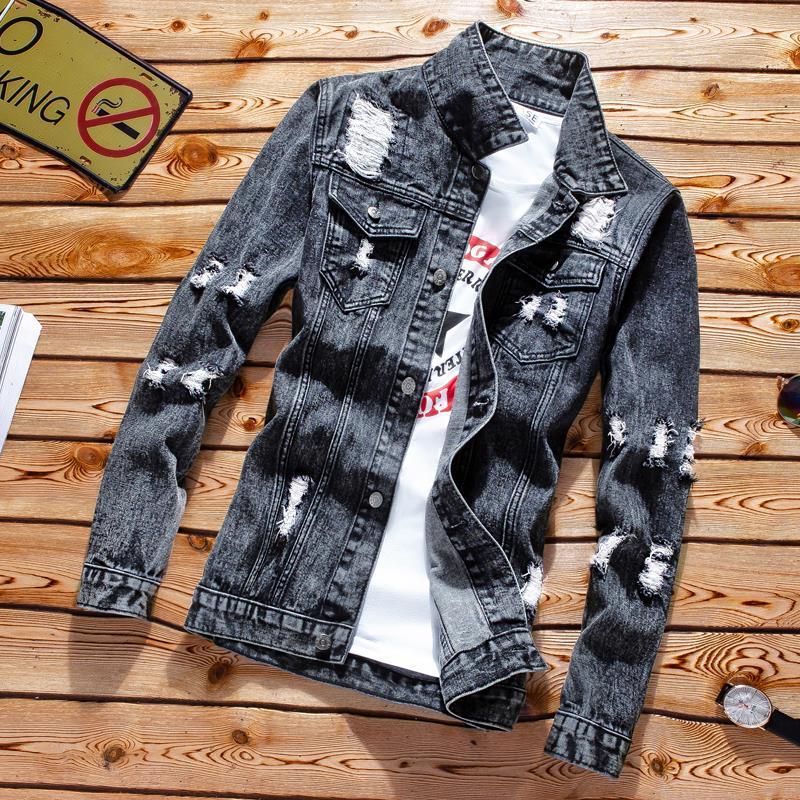 Áo Khoác Denim, Rách Mùa Xuân, Dành Cho Nam Giới, Phong Cách Hàn Quốc, Ôm Sát, Áo Khoác Thường Ngày Thích Hợp Cho Mùa Xuân Và Mùa Thu, Dễ Phối Đồ, Thời Trang, Quần Áo Nam 0