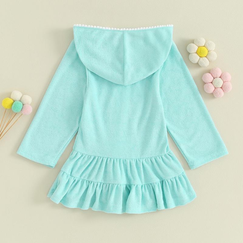 Product Introduction of Kids Girl Hoodie Dress Solid Color Ruffled Zipper Long Sleeves Beach Dress for Toddler Baby Spring Clothes 41