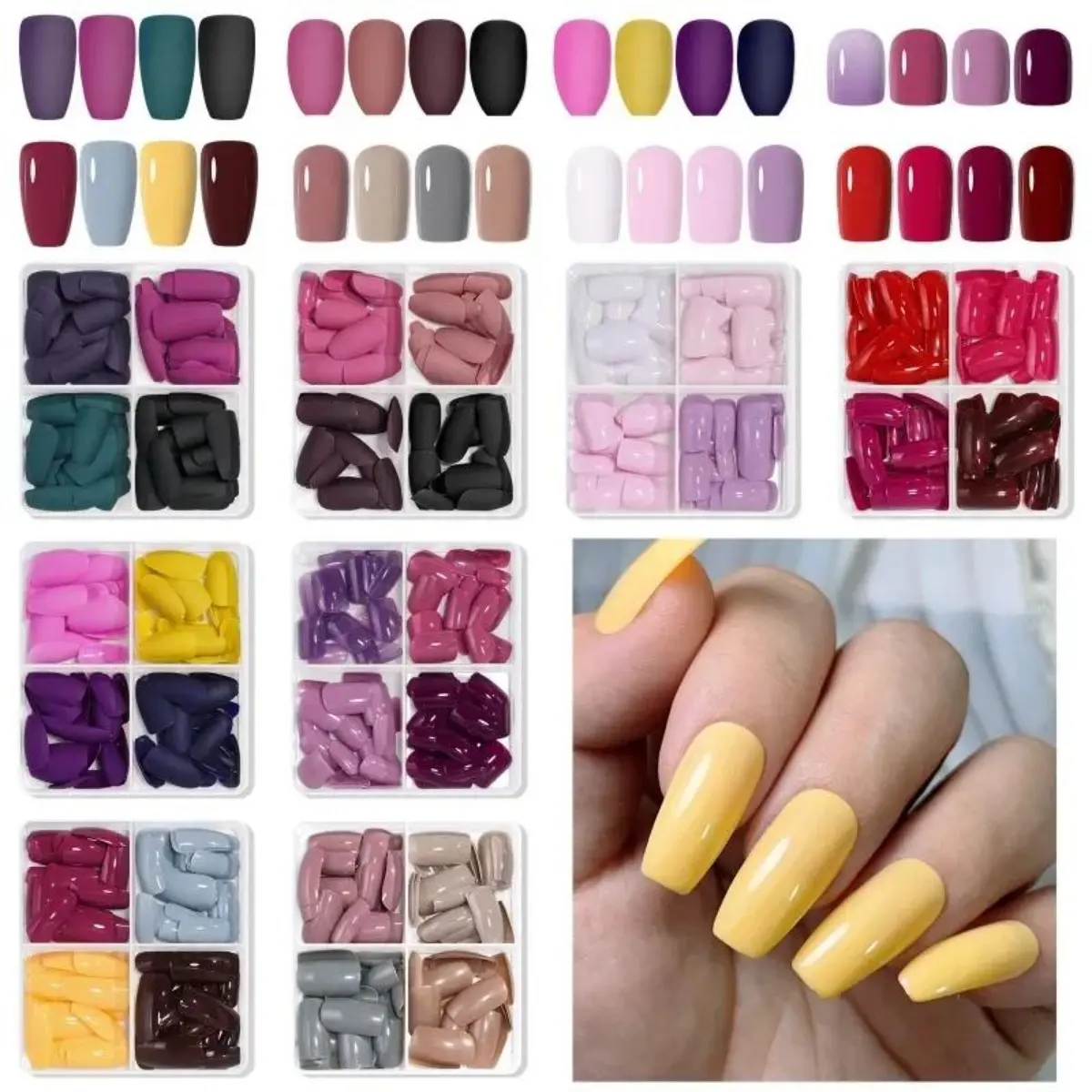 96Pcs Press on False Nails Colorful Capsule Gel Nails Extension System Nail Tips Coffin French Quick Building Mold Tool