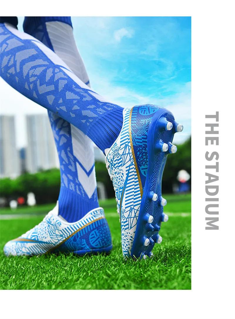 Product Introduction of High Quality Men Women Soccer Shoes Light Cleats Training Football Shoes Ankle Sport Long Spike Sneakers Turf Futsal Shoes Big Size 33-45 37