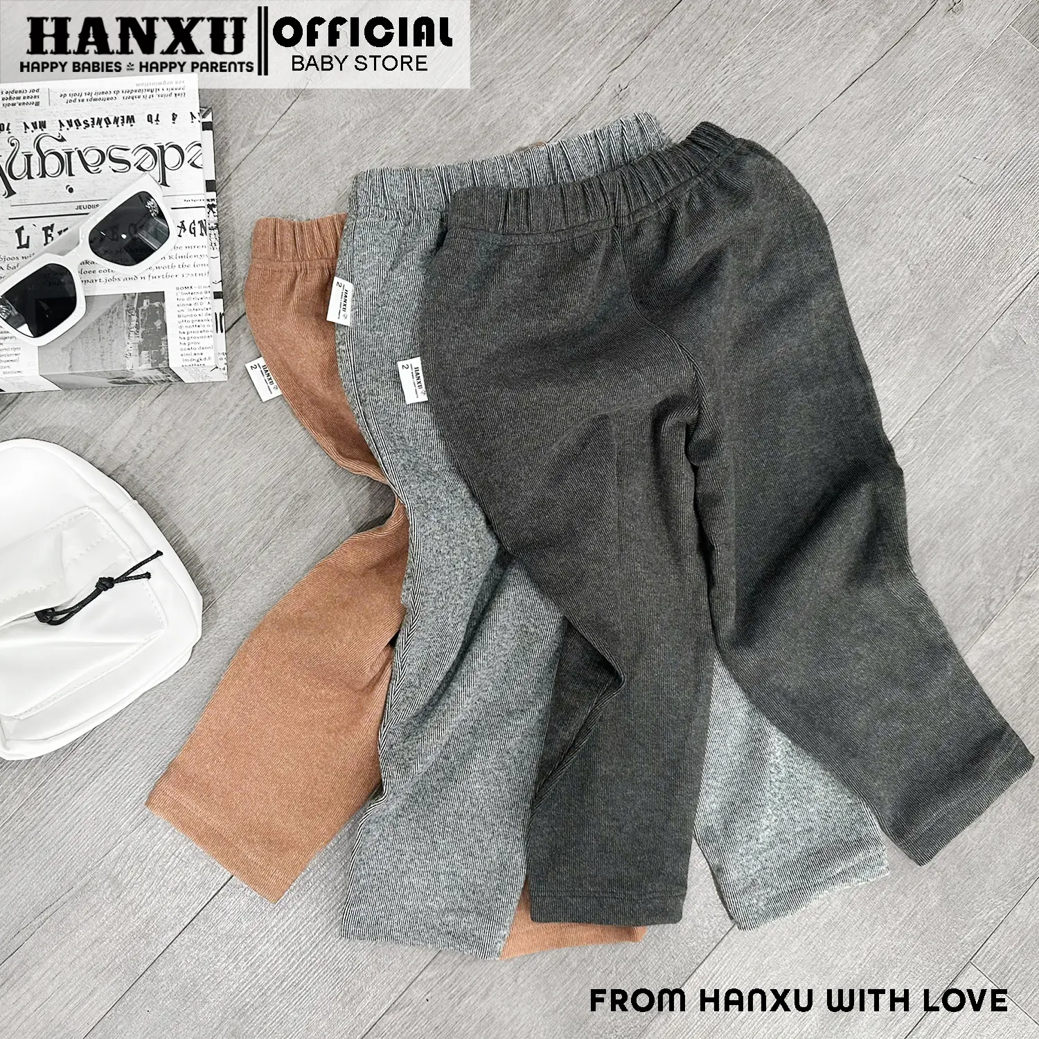 Quần Dài Thu Đông Bé Trai Vải Tăm Tiêu Lông Thỏ Siêu Mềm Mịn, Quần Dài Thu Đông Giữ Ấm Hanxu