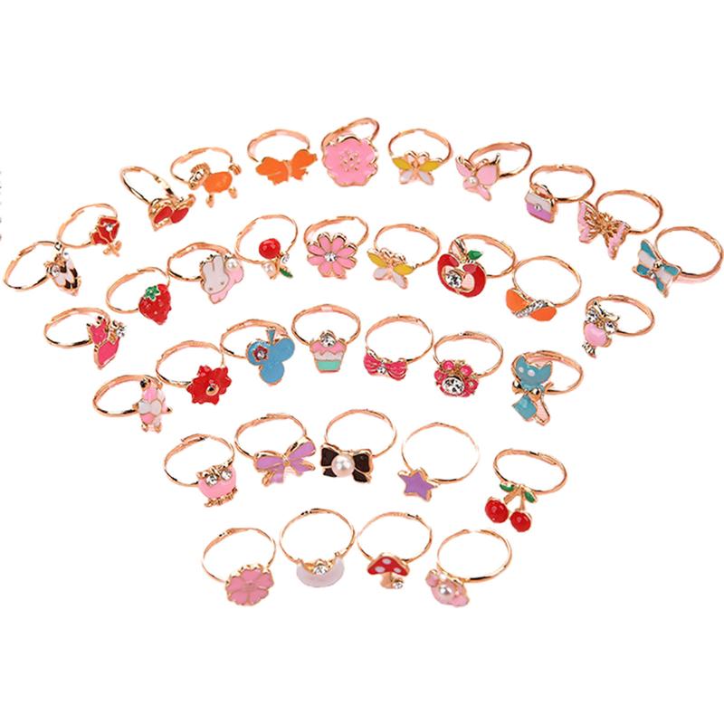 36x/Set Novelty Adjustable Cartoon Ring Flower Animal Adjustable Alloy Kids Ring 1