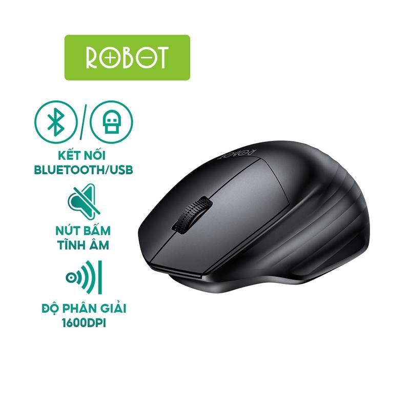 Chuột Không Dây Bluetooth & USB Nano 2.4 GHz Tĩnh Âm ROBOT M350 - Độ Phân Phải 1600 DPI Cho Máy Tính, Laptop Phù Hợp Làm Văn Phòng, Học Online