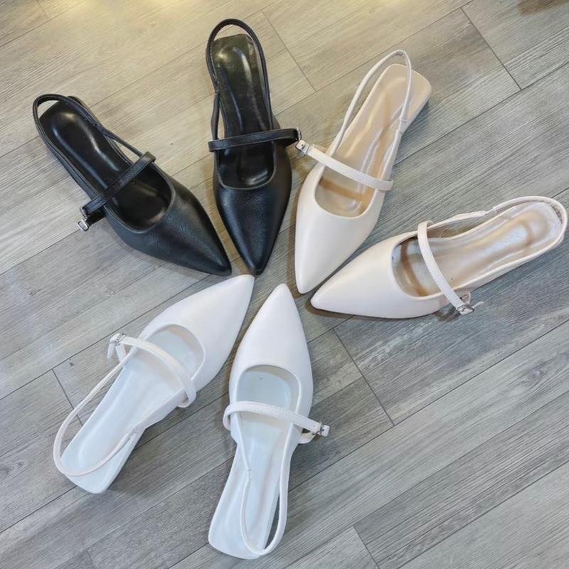 Giày nữ sandal mũi nhọn quai ngang trơn SDHP100 đế bệt
